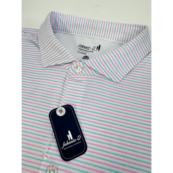 johnnie-O Other - NWT johnnie-O VIK Striped Golf Performance Jersey Polo Shirt Porto Pink Mens XL